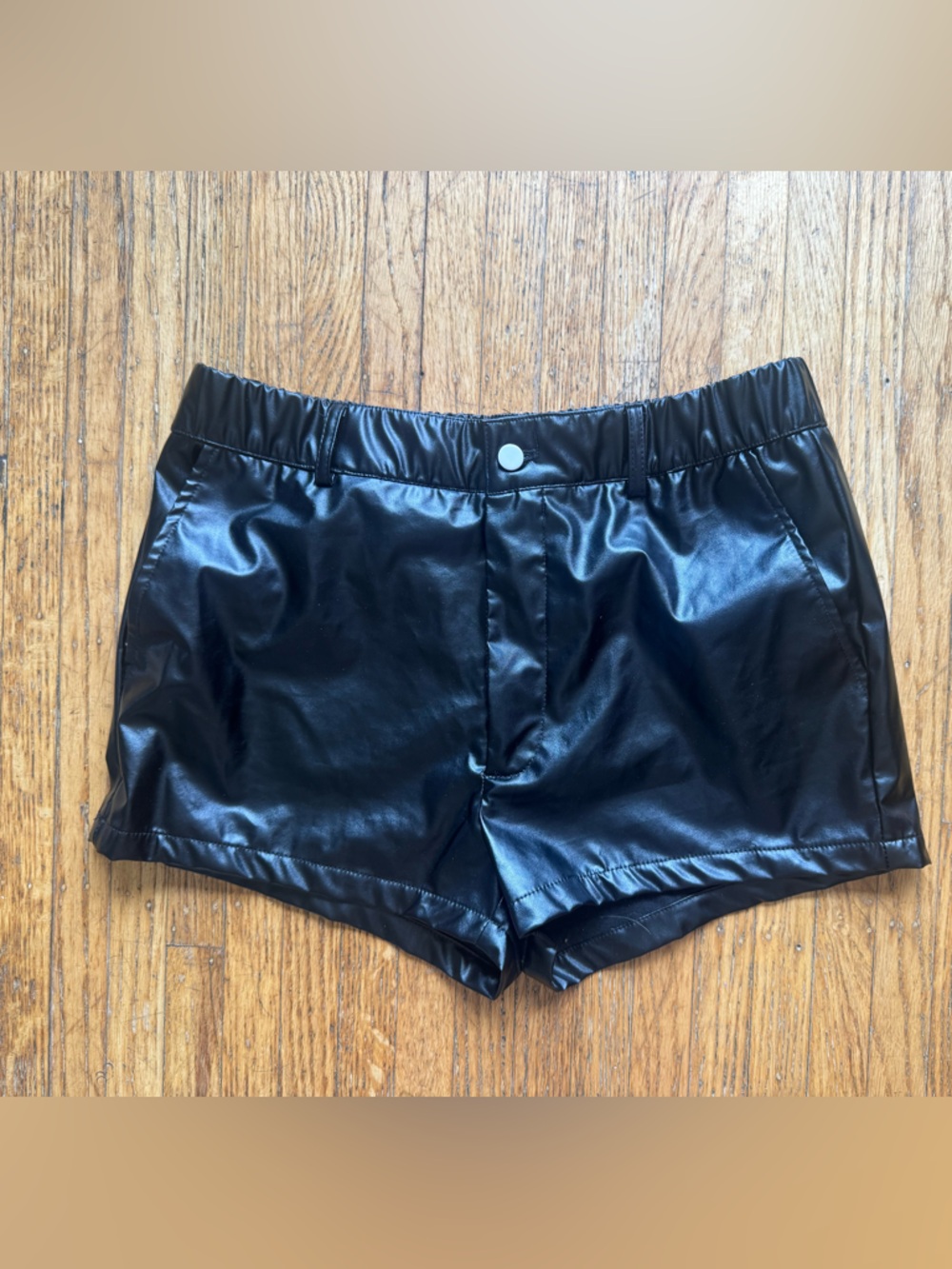 SHEIN Black Faux Leather Flat Front Shorts